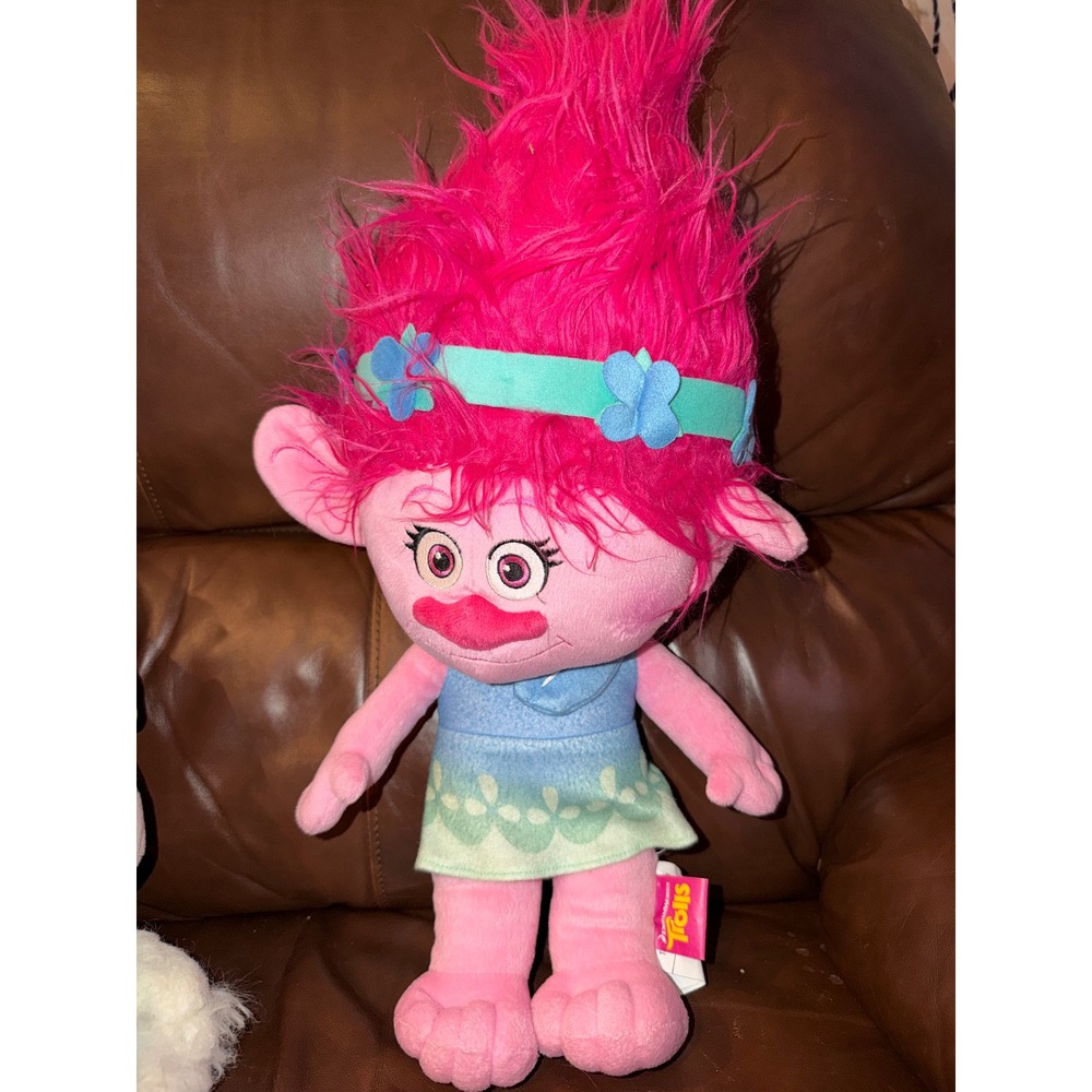 DreamWorks Trolls Poppy Plush Doll Pink Hair Blue Flower Headband Franco‎ Mfg